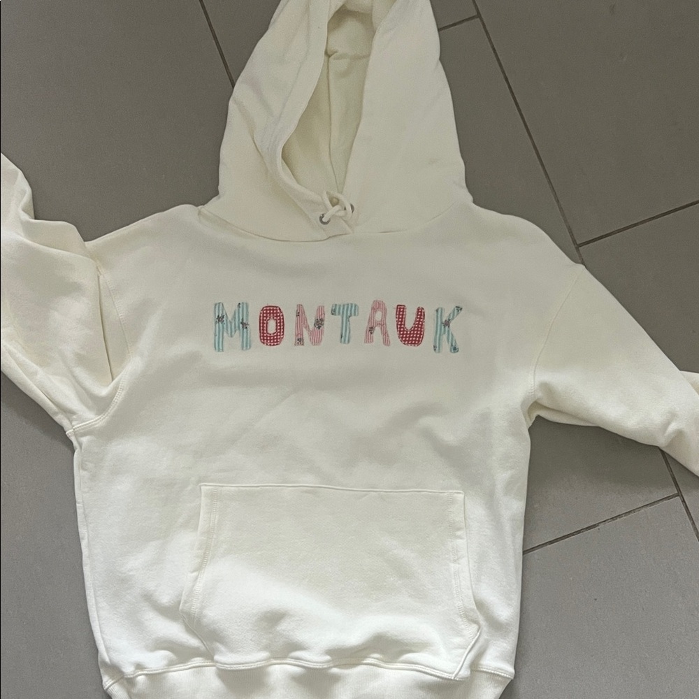 Frankie's Bikinis Cream Hoodie with Multicolor Montauk Print